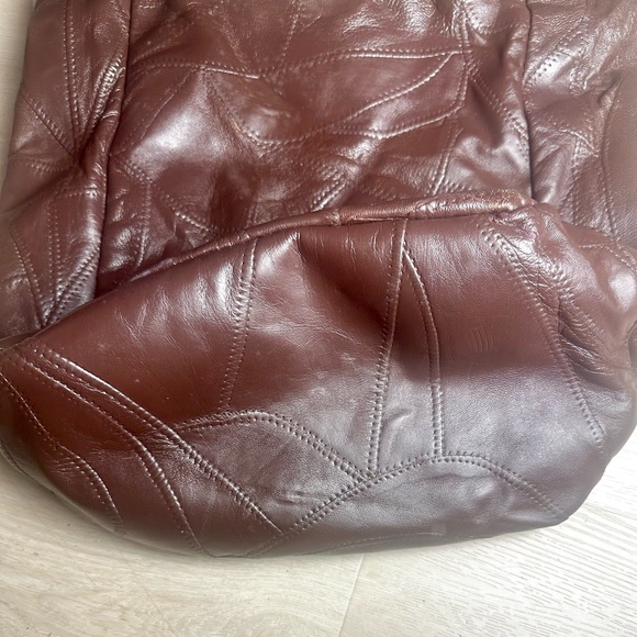 Dark Chocolate Brown Patchwork Lambskin Leather Vintage Travel Tote Bag - Picture 5 of 15